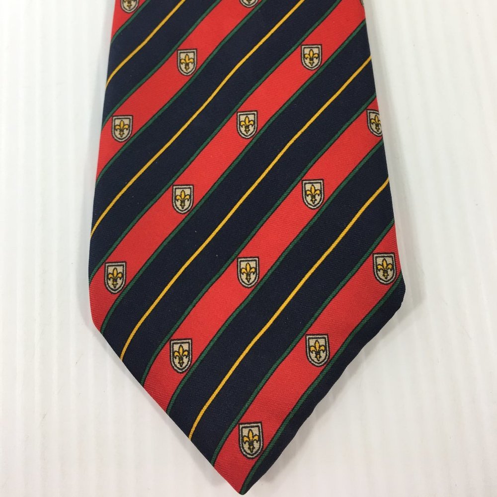 Michel Mens Tie 3 in W x L 55 Silk Sheild Fleur de‎ Lis Red Black Gold Green